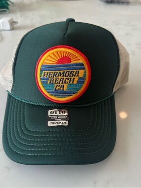 OTTO Two-Tone Trucker Cap in Dark Green and Beige